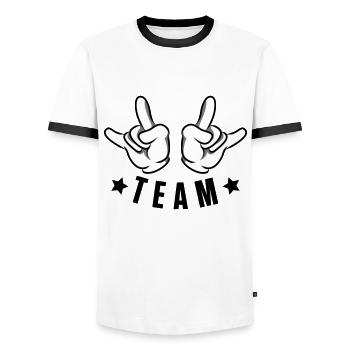 hand party team - Men's Ringer Shirt - white/black - Front - AI Model Female 172 light (172cm) & AI Model Male 178 dark (178cm)