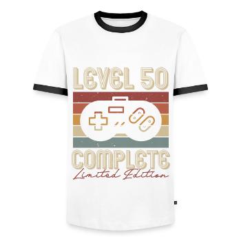 50th Birthday 50th Anniversary Retro Gift - Men's Ringer Shirt - white/black - Front - AI Model Female 172 light (172cm) & AI Model Male 178 dark (178cm)