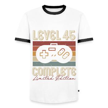45 Birthday 45 Years Retro Gift - Men's Ringer Shirt - white/black - Front - AI Model Female 172 light (172cm) & AI Model Male 178 dark (178cm)