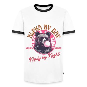 Bear with pink chewing gum and sunglasses - Men's Ringer Shirt - white/black - Front - AI Model Female 172 light (172cm) & AI Model Male 178 dark (178cm)