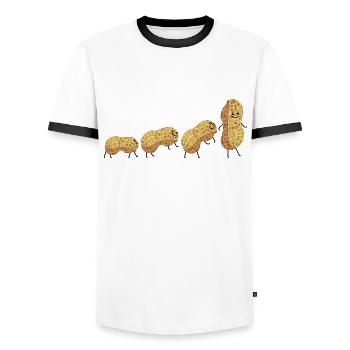 Erdnuss Evolution - Männer Kontrast-T-Shirt - Weiß/Schwarz - Vorne - AI Model Female 172 light (172cm) & AI Model Male 178 dark (178cm)