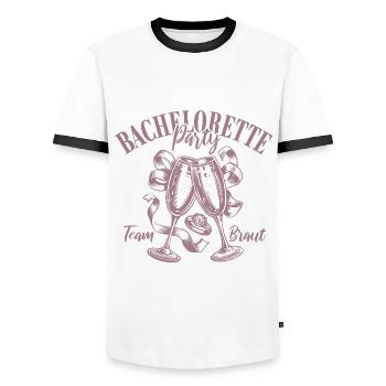 Bachelorette Party - Team Braut - Name eintragen - Männer Kontrast-T-Shirt - Weiß/Schwarz - Vorne - AI Model Female 172 light (172cm) & AI Model Male 178 dark (178cm)