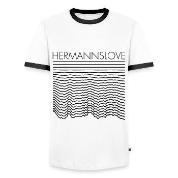 HERMANN LOVE - Men's Ringer Shirt - white/black - Front - AI Model Female 172 light (172cm) & AI Model Male 178 dark (178cm)