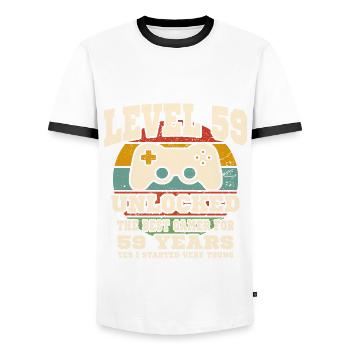 Stufe 59 freigeschaltet – 59. Jahrestag - Männer Kontrast-T-Shirt - Weiß/Schwarz - Vorne - AI Model Female 172 light (172cm) & AI Model Male 178 dark (178cm)