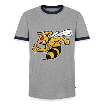 Abeille guêpe piquer le motif d'insecte du majeur - T-shirt contrasté Homme - gris/marine  - Devant - AI Model Female 172 light (172cm) & AI Model Male 178 light (178cm)