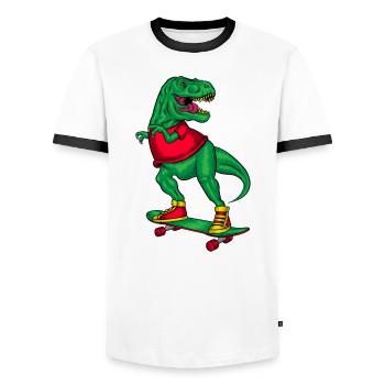 Skater Dino Skatboarder Skateboard Skating Dinosaur - Men's Ringer Shirt - white/black - Front - AI Model Female 172 light (172cm) & AI Model Male 178 dark (178cm)