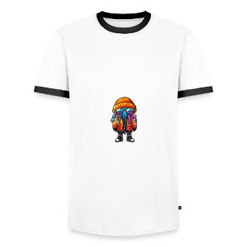 Méduse Hiver - T-shirt contrasté Homme - blanc/noir - Devant - AI Model Female 172 light (172cm) & AI Model Male 178 dark (178cm)