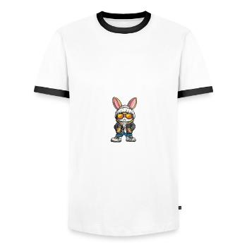 Hase Winter Comic - Männer Kontrast-T-Shirt - Weiß/Schwarz - Vorne - AI Model Female 172 light (172cm) & AI Model Male 178 dark (178cm)