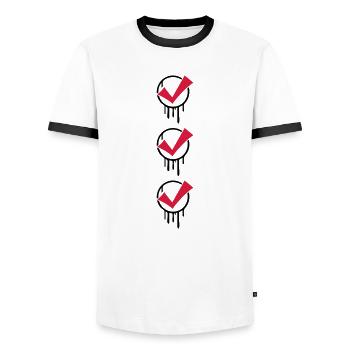 3 hook stamp graffiti - Men's Ringer Shirt - white/black - Front - AI Model Female 172 light (172cm) & AI Model Male 178 dark (178cm)