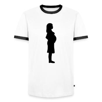 Pregnant woman holds belly - Men's Ringer Shirt - white/black - Front - AI Model Female 172 light (172cm) & AI Model Male 178 dark (178cm)