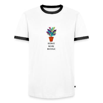Reduce Reuse Recycle Klima retten - Männer Kontrast-T-Shirt - Weiß/Schwarz - Vorne - AI Model Female 172 light (172cm) & AI Model Male 178 dark (178cm)