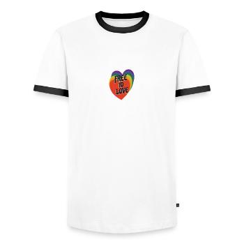 Free to love - LGBT - Men's Ringer Shirt - white/black - Front - AI Model Female 172 light (172cm) & AI Model Male 178 dark (178cm)
