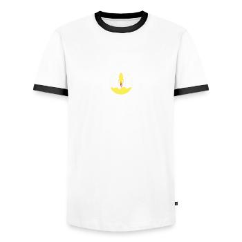 Retro Rakete - Space -Weltraum - Nasa - Männer Kontrast-T-Shirt - Weiß/Schwarz - Vorne - AI Model Female 172 light (172cm) & AI Model Male 178 dark (178cm)