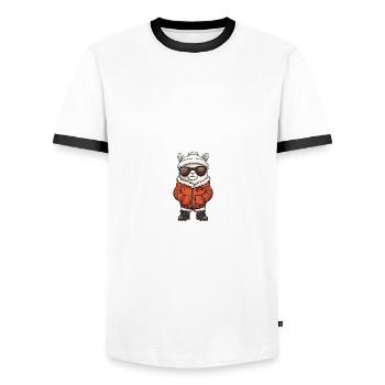 Alpaca Llama Winter Comic - Men's Ringer Shirt - white/black - Front - AI Model Female 172 light (172cm) & AI Model Male 178 dark (178cm)