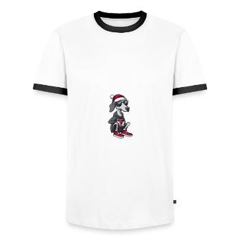 Greyhound Hund Weihnachten Cool X-Mas - Männer Kontrast-T-Shirt - Weiß/Schwarz - Vorne - AI Model Female 172 light (172cm) & AI Model Male 178 dark (178cm)