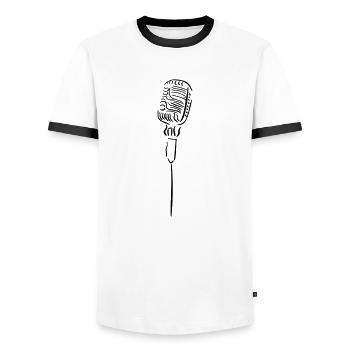Microphone Line Art - Minimalist - Men's Ringer Shirt - white/black - Front - AI Model Female 172 light (172cm) & AI Model Male 178 dark (178cm)