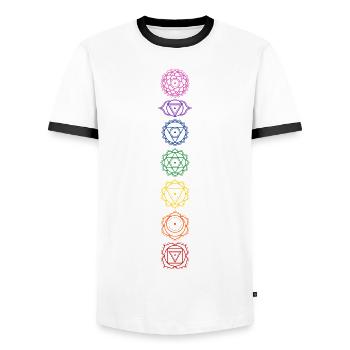 7 Chakra Symbole - Farben Zuordnung - Männer Kontrast-T-Shirt - Weiß/Schwarz - Vorne - AI Model Female 172 light (172cm) & AI Model Male 178 dark (178cm)