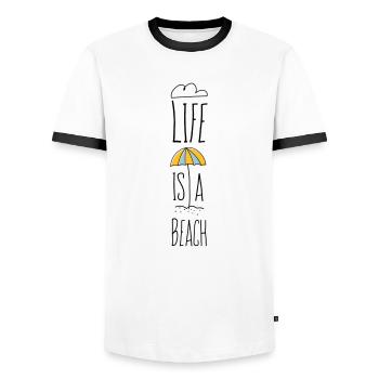 Life is a Beach lettering summer summer font - Men's Ringer Shirt - white/black - Front - AI Model Female 172 light (172cm) & AI Model Male 178 dark (178cm)