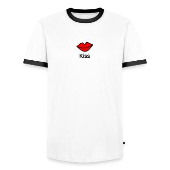 CHRISTMAS. YEAR. ANNIVERSARY. RETIREMENT. FEAST. HEART. - Men's Ringer Shirt - white/black - Front - AI Model Female 172 light (172cm) & AI Model Male 178 dark (178cm)