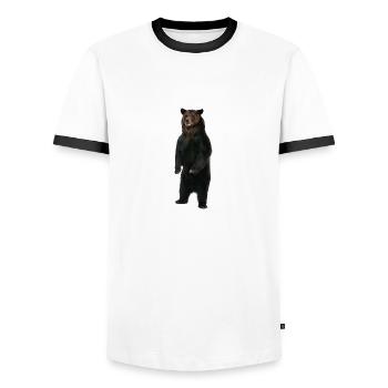 Standing bear - Men's Ringer Shirt - white/black - Front - AI Model Female 172 light (172cm) & AI Model Male 178 dark (178cm)
