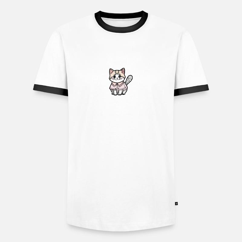 Katze mit Pulli - Männer Kontrast-T-Shirt - Weiß/Schwarz