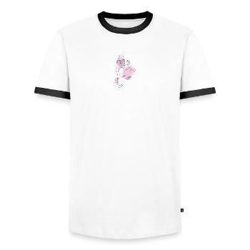 Woman in pink - Men's Ringer Shirt - white/black - Front - AI Model Female 172 light (172cm) & AI Model Male 178 dark (178cm)