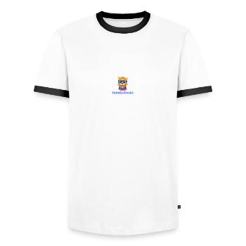 THUNDERPAWS - Men's Ringer Shirt - white/black - Front - AI Model Female 172 light (172cm) & AI Model Male 178 dark (178cm)