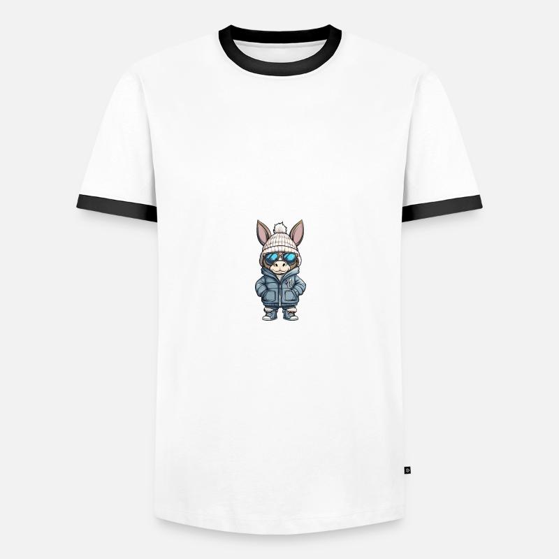 Esel Winter Comic - Männer Kontrast-T-Shirt - Weiß/Schwarz