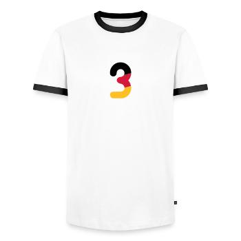 EM 2012 Deutschland Fußball Nationalmannschaft - Männer Kontrast-T-Shirt - Weiß/Schwarz - Vorne - AI Model Female 172 light (172cm) & AI Model Male 178 dark (178cm)