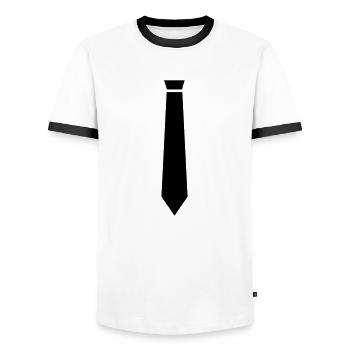 cravate - T-shirt contrasté Homme - blanc/noir - Devant - AI Model Female 172 light (172cm) & AI Model Male 178 dark (178cm)