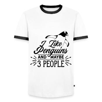 I Like Penguins And 3 People Penguin Dwarf Penguin - Men's Ringer Shirt - white/black - Front - AI Model Female 172 light (172cm) & AI Model Male 178 dark (178cm)