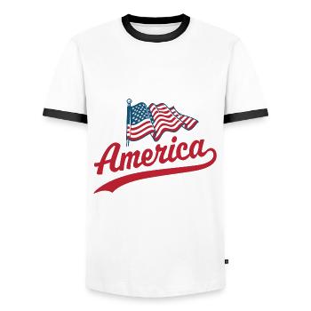 Drapeau de l’Amérique - T-shirt contrasté Homme - blanc/noir - Devant - AI Model Female 172 light (172cm) & AI Model Male 178 dark (178cm)