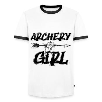 Arc et flèche Tir à l’arc Sport Archer S - T-shirt contrasté Homme - blanc/noir - Devant - AI Model Female 172 light (172cm) & AI Model Male 178 dark (178cm)