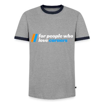 Design for people who love corners - T-shirt contrasté Homme - gris/marine  - Devant - AI Model Female 172 light (172cm) & AI Model Male 178 light (178cm)