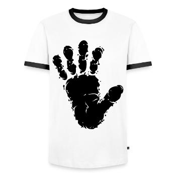 Monkey Primates Track Track Handprint - Men's Ringer Shirt - white/black - Front - AI Model Female 172 light (172cm) & AI Model Male 178 dark (178cm)