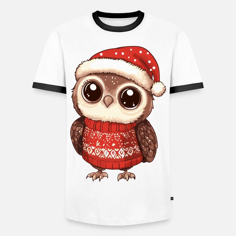 Eule Weihnachten Comic - Männer Kontrast-T-Shirt - Weiß/Schwarz
