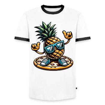 Cool Pineapple Pizza - Men's Ringer Shirt - white/black - Front - AI Model Female 172 light (172cm) & AI Model Male 178 dark (178cm)