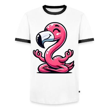 Flamingo Yoga Meditation Relaxation - Men's Ringer Shirt - white/black - Front - AI Model Female 172 light (172cm) & AI Model Male 178 dark (178cm)