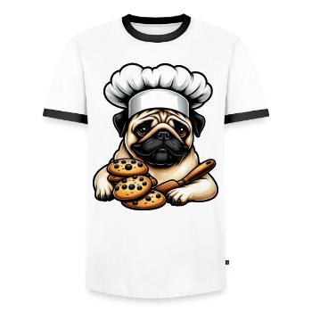 Pug Cook with Cookie - Men's Ringer Shirt - white/black - Front - AI Model Female 172 light (172cm) & AI Model Male 178 dark (178cm)