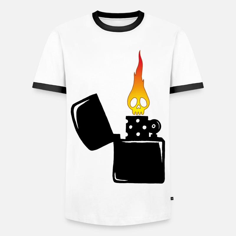 flaming skull and black lighter - Men's Ringer Shirt - white/black