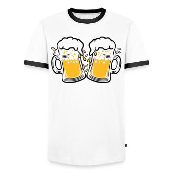 02 Deux mesures de gouttes de bière à griller 3c - T-shirt contrasté Homme - blanc/noir - Devant - AI Model Female 172 light (172cm) & AI Model Male 178 dark (178cm)