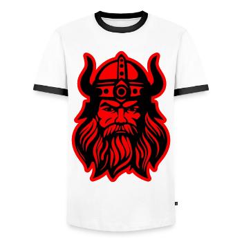 Viking Head Warrior Valhalla Odin - Men's Ringer Shirt - white/black - Front - AI Model Female 172 light (172cm) & AI Model Male 178 dark (178cm)