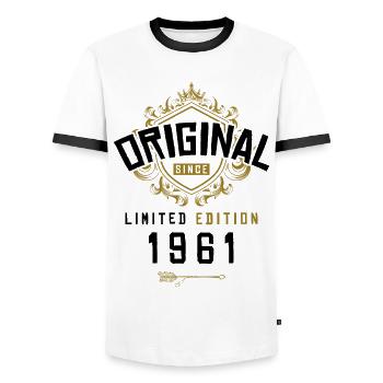 1961 limited edition birthday - Men's Ringer Shirt - white/black - Front - AI Model Female 172 light (172cm) & AI Model Male 178 dark (178cm)
