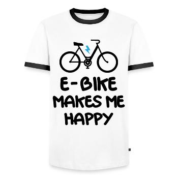 E Bike Makes Me Happy - Men's Ringer Shirt - white/black - Front - AI Model Female 172 light (172cm) & AI Model Male 178 dark (178cm)