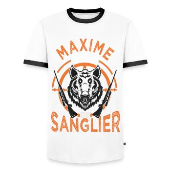 Maxime chasseur de sanglier Cadeau Humour Chasse - T-shirt contrasté Homme - blanc/noir - Devant - AI Model Female 172 light (172cm) & AI Model Male 178 dark (178cm)
