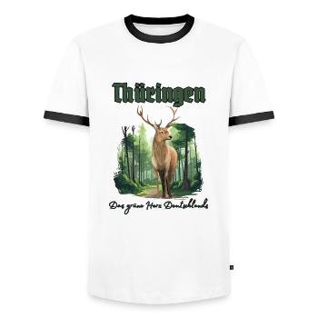 Thüringen - Das grünes Herz Deutschlands-Hirsch - Männer Kontrast-T-Shirt - Weiß/Schwarz - Vorne - AI Model Female 172 light (172cm) & AI Model Male 178 dark (178cm)
