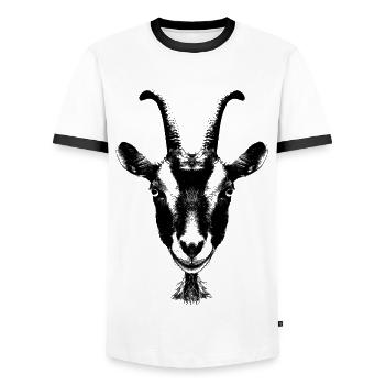 Portrait artwork of a goat - Men's Ringer Shirt - white/black - Front - AI Model Female 172 light (172cm) & AI Model Male 178 dark (178cm)