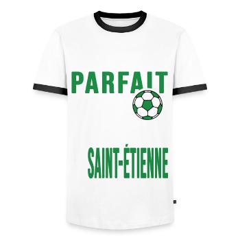 supporters football Saint étienne Club Stéphanois - T-shirt contrasté Homme - blanc/noir - Devant - AI Model Female 172 light (172cm) & AI Model Male 178 dark (178cm)