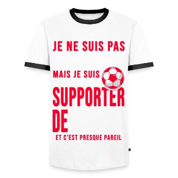 supporter foot Monaco Humour foot club Monégasques - T-shirt contrasté Homme - blanc/noir - Devant - AI Model Female 172 light (172cm) & AI Model Male 178 dark (178cm)