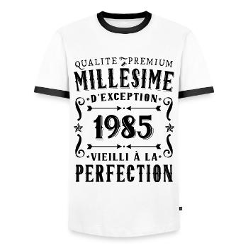 Anniversaire 40 Ans Millésime 1985 Cadeau 2025 - T-shirt contrasté Homme - blanc/noir - Devant - AI Model Female 172 light (172cm) & AI Model Male 178 dark (178cm)